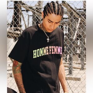 HOMME FEMME Homme+Femme Rainbow Black Short Sleeve Crew neck T-Shirt